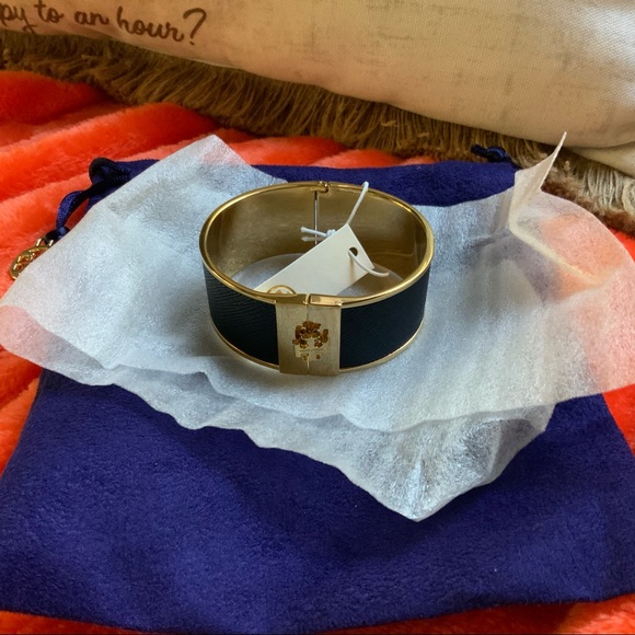 Tory Burch Logo Blue/gold Bangle Bracelet - Picture 10 of 11